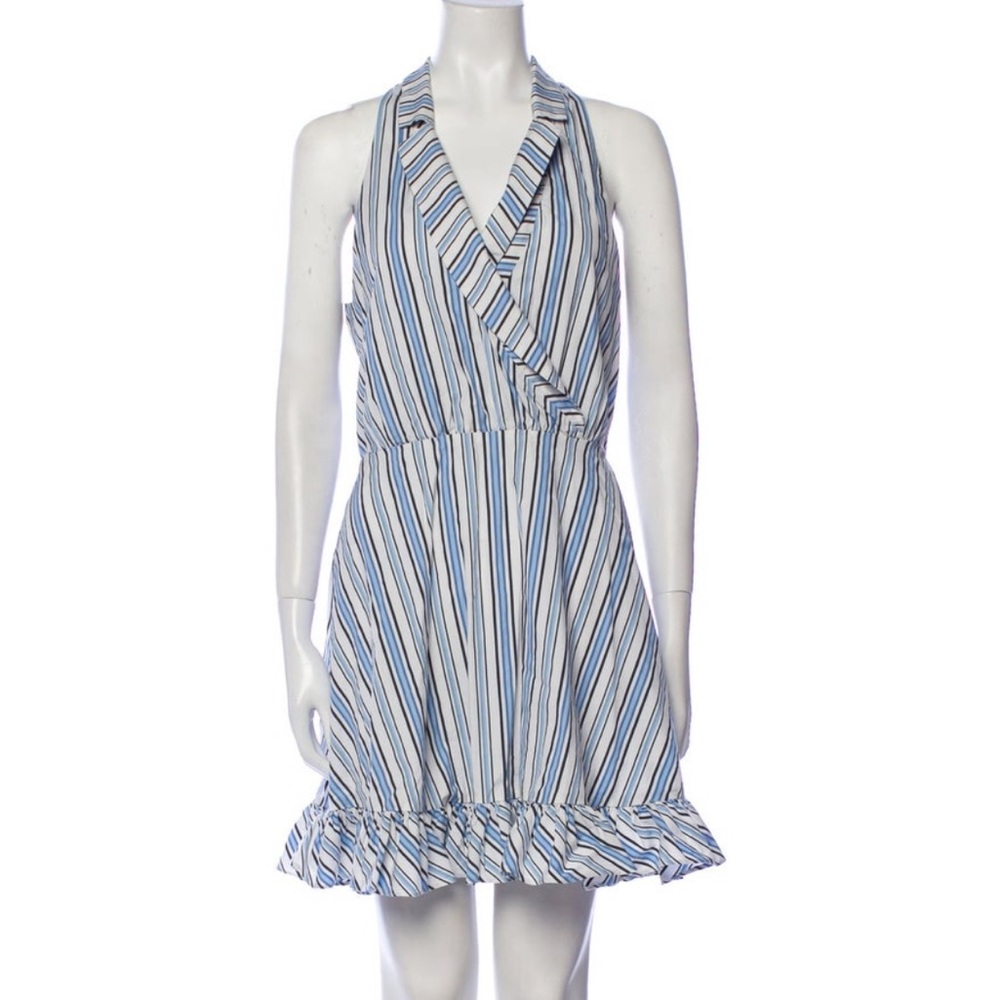 Carolina Constas Striped Halter Sleeveless Ruffle Hem Dress M